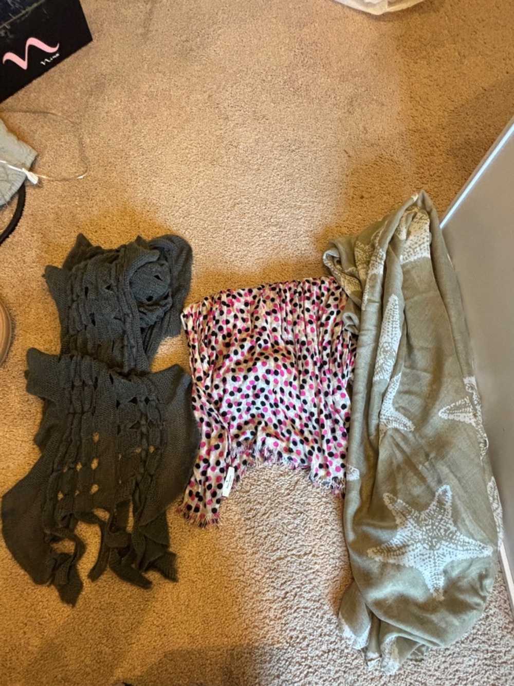 kate spade Pink Black White Polka Dot Scarf